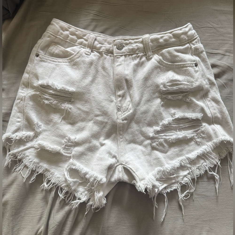 SHEIN White Distressed Jean Shorts